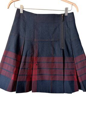 Alexander McQueen Tartan Plaid Navy & Red Pleated Mini Skirt Kilt Size 46